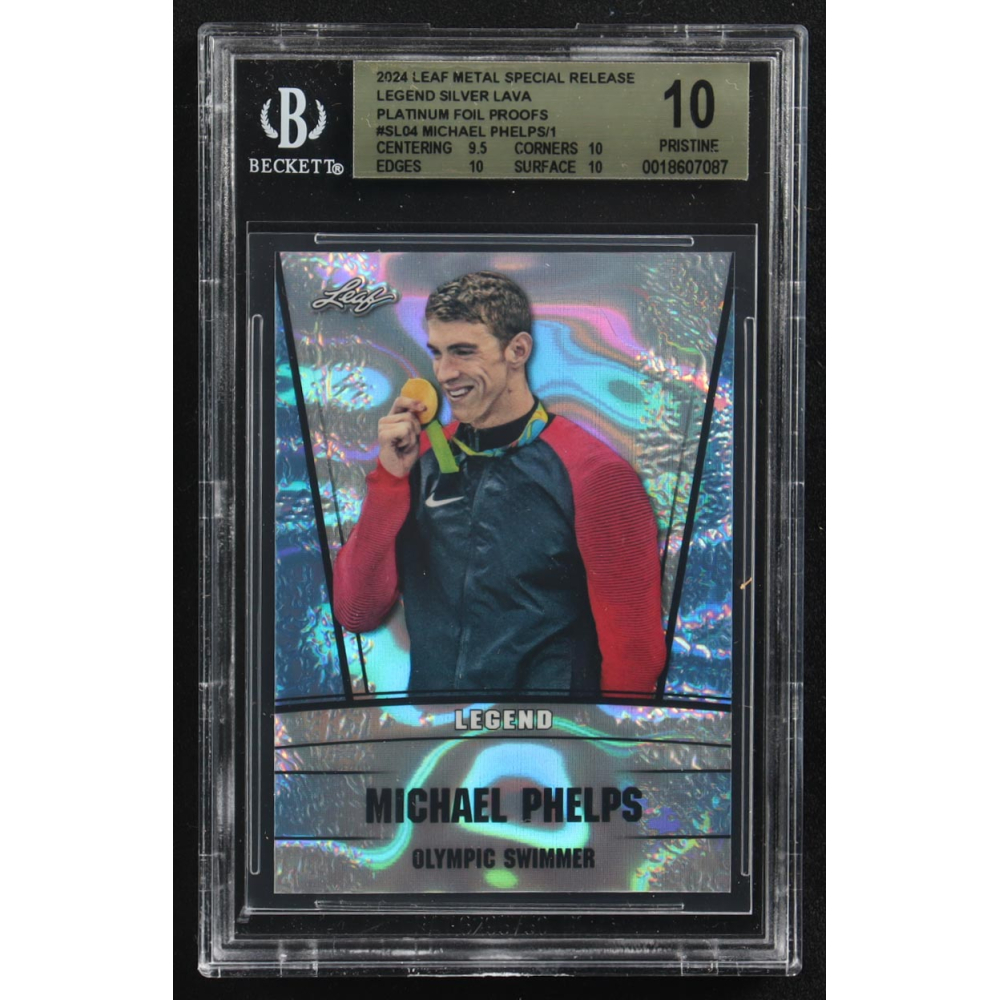 Michael Phelps 2024 Leaf Metal Special Release Legend Silver Lava Platinum Foil Proofs #SL04 (BGS 10) at PristineAuction.com