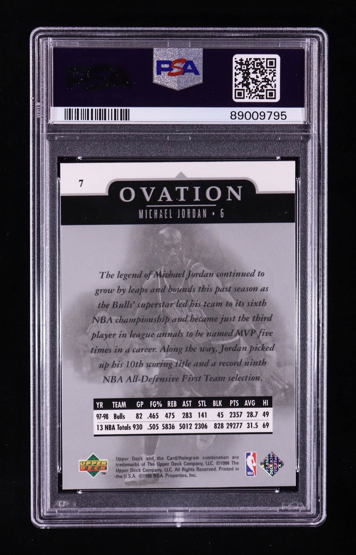 Michael Jordan 1998-99 Upper Deck Ovation #7 (PSA 9) at PristineAuction.com Michael Jordan 1998-99 Upper Deck Ovation #7 (PSA 9) at PristineAuction.com