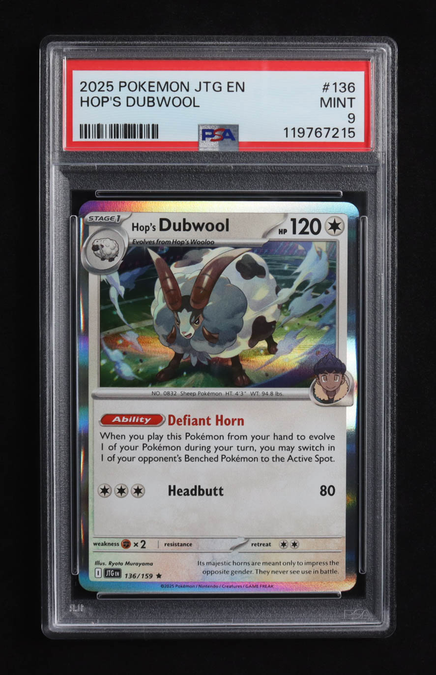 Hop's Dubwool 2025 Pokemon TCG Scarlet & Violet Journey Together #136 (PSA 9) at PristineAuction.com Hop's Dubwool 2025 Pokemon TCG Scarlet & Violet Journey Together #136 (PSA 9) at PristineAuction.com