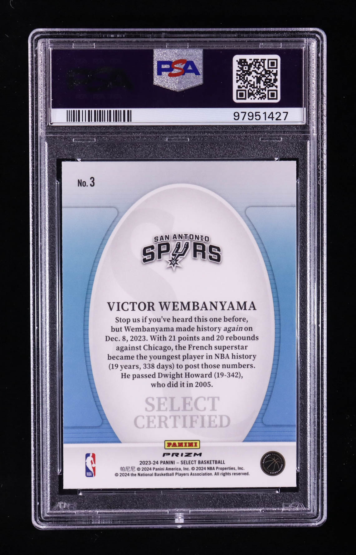 Victor Wembanyama 2023-24 Select Select Certified Green Prizm #3 RC (PSA 10) at PristineAuction.com Victor Wembanyama 2023-24 Select Select Certified Green Prizm #3 RC (PSA 10) at PristineAuction.com
