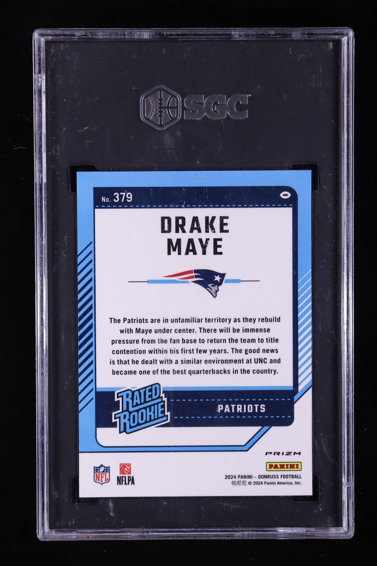 Drake Maye 2024 Donruss Optic Rated Rookies Preview Pink #379 RC (SGC 9.5) at PristineAuction.com Drake Maye 2024 Donruss Optic Rated Rookies Preview Pink #379 RC (SGC 9.5) at PristineAuction.com