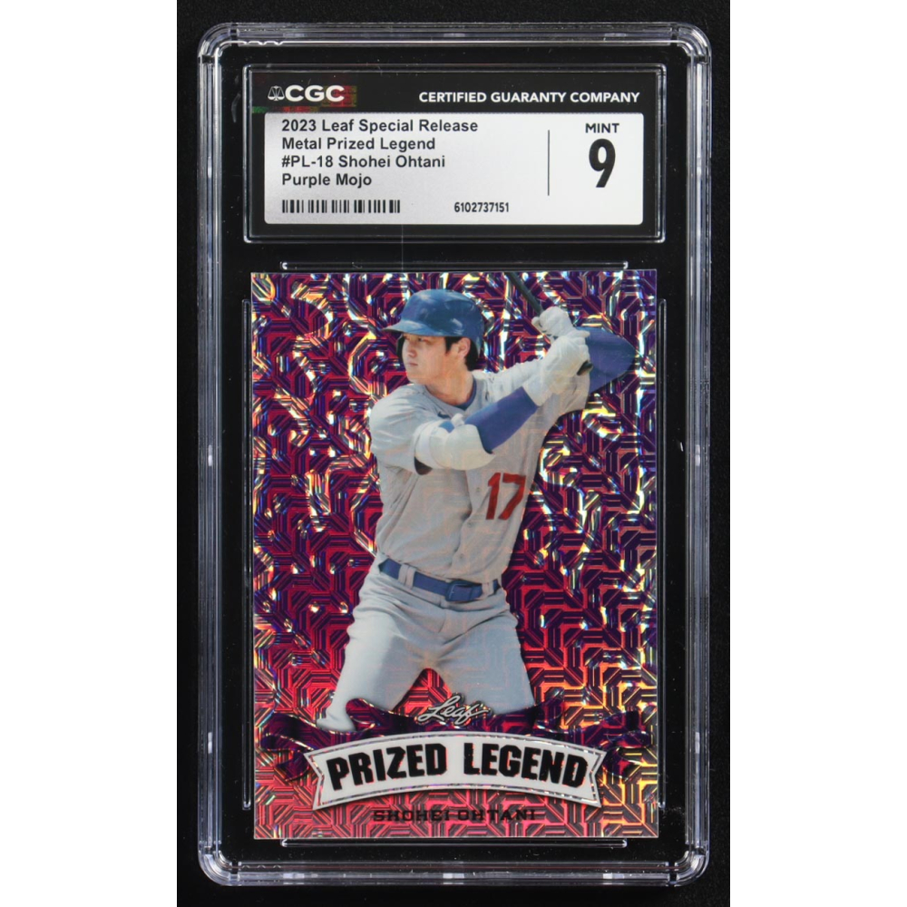 Shohei Ohtani 2023 Leaf Special Release Metal Prized Legend Purple Mojo #PL-18 #8/15 (CGC 9) at PristineAuction.com