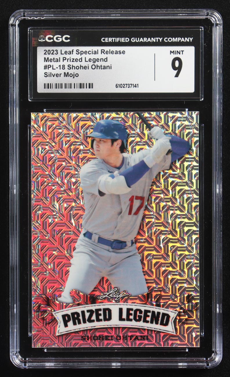 Shohei Ohtani 2023 Leaf Special Release Metal Prized Legend Silver Mojo #PL-18 #25/25 (CGC 9) at PristineAuction.com Shohei Ohtani 2023 Leaf Special Release Metal Prized Legend Silver Mojo #PL-18 #25/25 (CGC 9) at PristineAuction.com