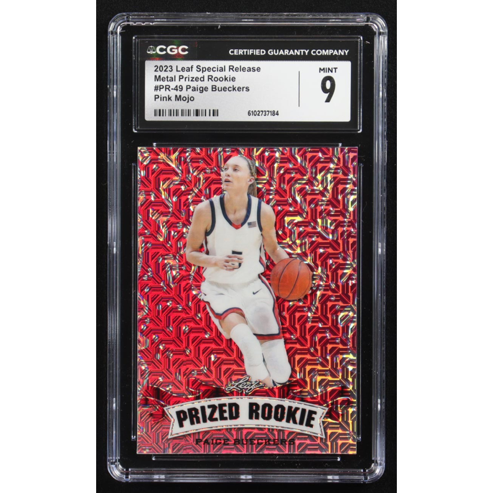 Paige Bueckers 2023 Leaf Special Release Metal Prized Rookie Pink Mojo #PR-49 RC #7/10 (CGC 9) at PristineAuction.com