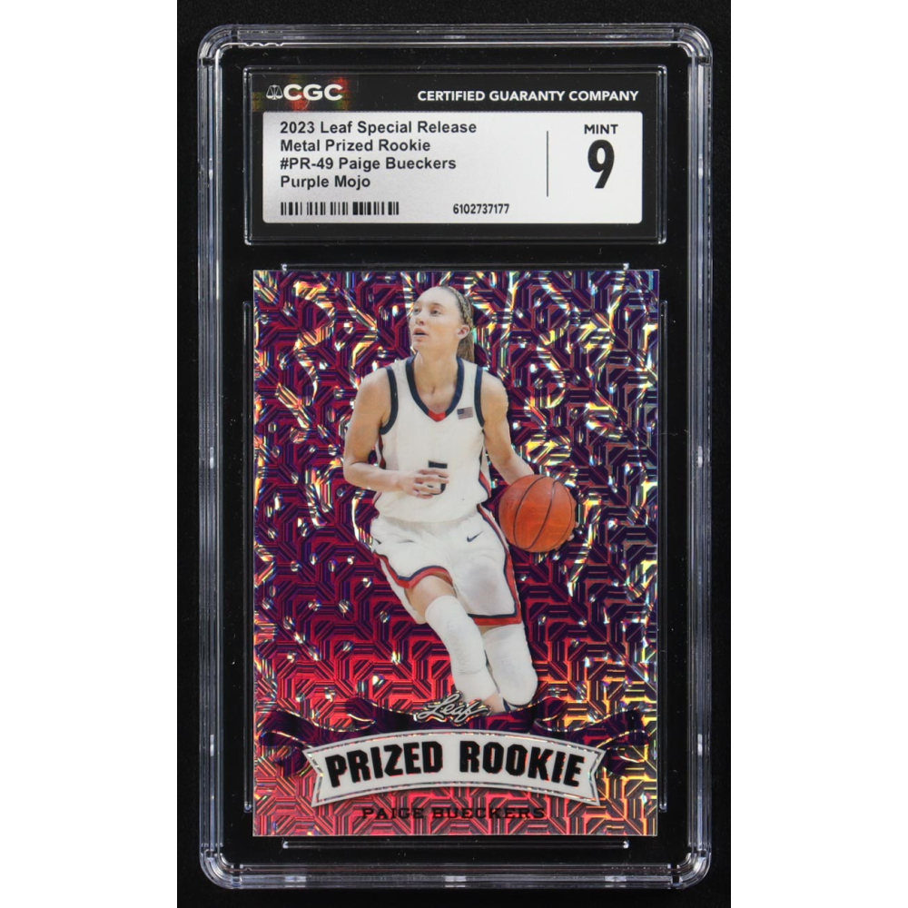 Paige Bueckers 2023 Leaf Special Release Metal Prized Rookie Purple Mojo #PR-49 RC #5/15 (CGC 9) at PristineAuction.com