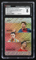 Stephen Curry / Lionel Messi / Cristiano Ronaldo 2024 Leaf Special Release Metal Exclusive Legends Edition Purple Mojo Triple #ELE-99 #15/25 (CGC 8) at PristineAuction.com