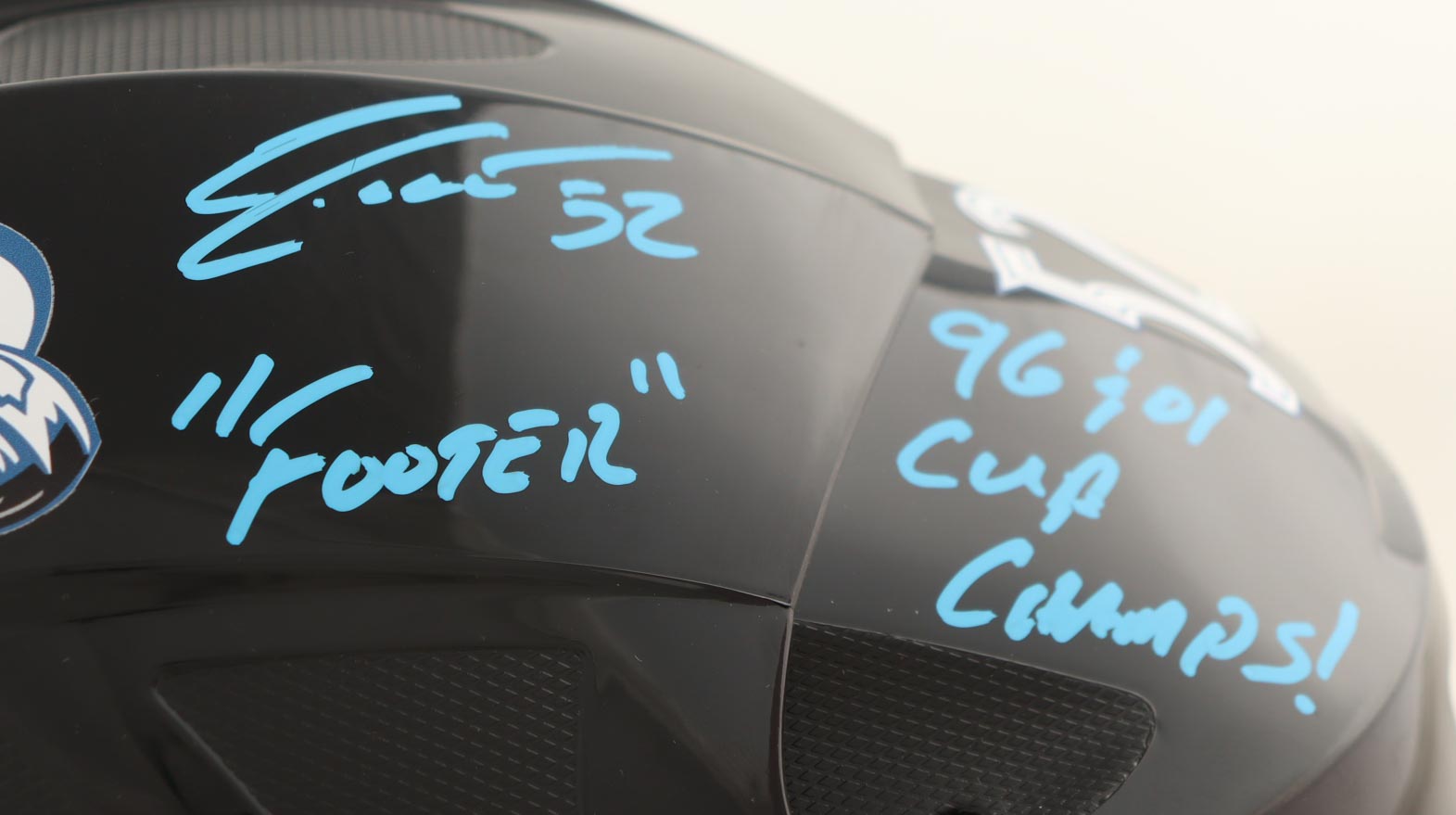 Adam Foote Signed Avalanche Full-Size Authentic On-Ice Hockey Helmet Inscribed "Footer" & "96 & 01 Cup Champ!" (Beckett) at PristineAuction.com Adam Foote Signed Avalanche Full-Size Authentic On-Ice Hockey Helmet Inscribed "Footer" & "96 & 01 Cup Champ!" (Beckett) at PristineAuction.com