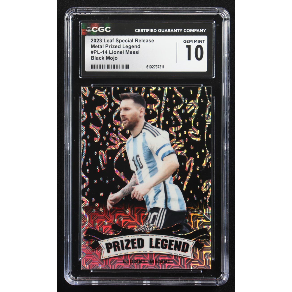 Lionel Messi 2023 Leaf Special Release Metal Prized Legend Black Mojo #PL-14 #5/7 (CGC 10) at PristineAuction.com