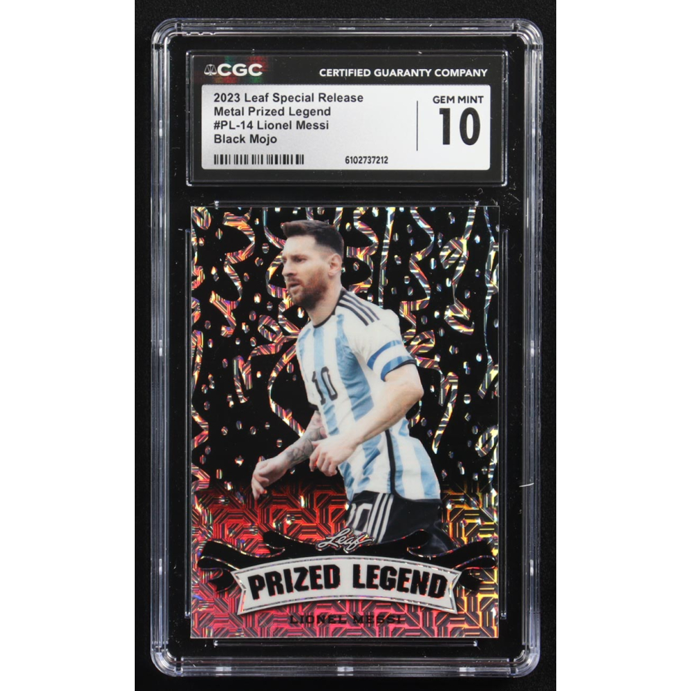 Lionel Messi 2023 Leaf Special Release Metal Prized Legend Black Mojo #PL-14 #6/7 (CGC 10) at PristineAuction.com