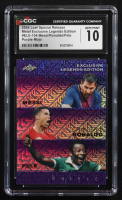 Pele / Lionel Messi / Cristiano Ronaldo 2024 Leaf Special Release Metal Exclusive Legends Edition Purple Mojo Triple #ELE-104 #14/15 (CGC 10) at PristineAuction.com
