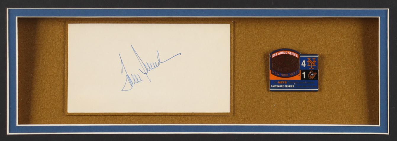 Tom Seaver Signed Custom Framed Cut Display with Jersey & 1969 World Series Pin (JSA) at PristineAuction.com Tom Seaver Signed Custom Framed Cut Display with Jersey & 1969 World Series Pin (JSA) at PristineAuction.com