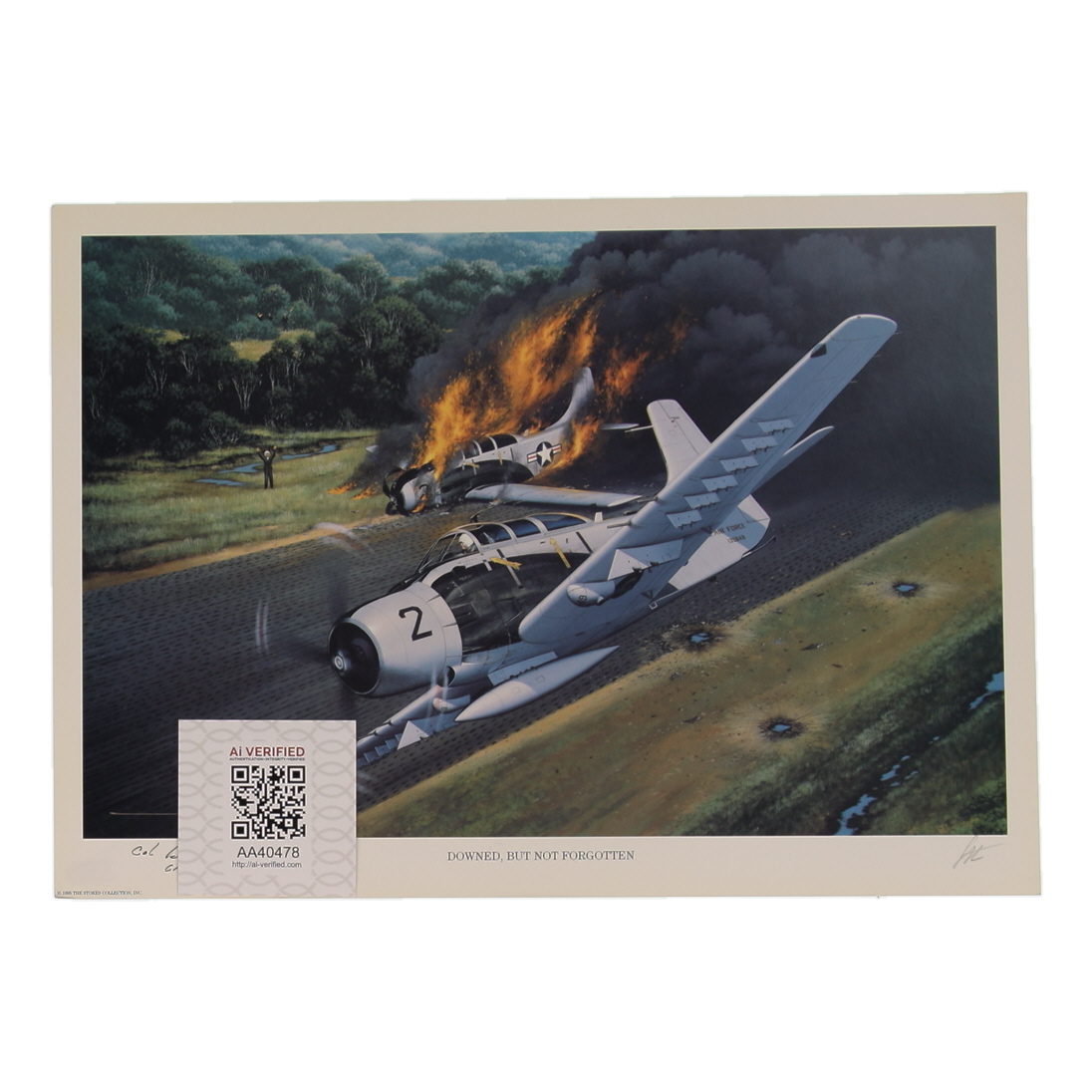 Col. Bernard Fisher Signed Stan Stokes "Downed, But Not Forgotten" Lithograph Inscribed "CMOH" (AIV) at PristineAuction.com Col. Bernard Fisher Signed Stan Stokes "Downed, But Not Forgotten" Lithograph Inscribed "CMOH" (AIV) at PristineAuction.com