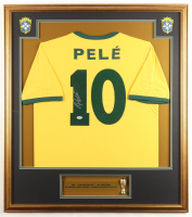 Pele Signed Custom Framed Jersey Display with World Cup Trophy Pin (PSA) at PristineAuction.com