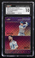 Lionel Messi / Shohei Ohtani 2023 Leaf Special Release Metal Exclusive Legends Edition Purple Mojo Double #ELE-30 #9/15 (CGC 10) at PristineAuction.com