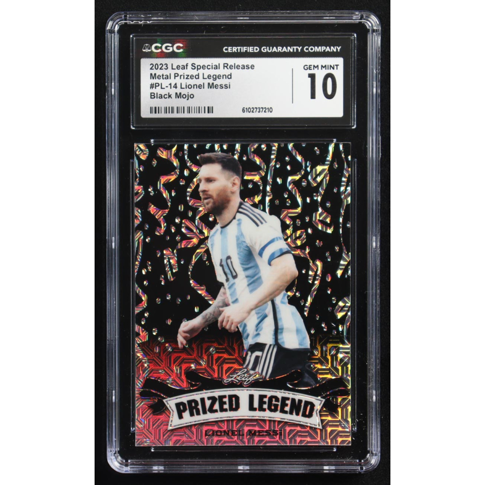 Lionel Messi 2023 Leaf Special Release Metal Prized Legend Black Mojo #PL-14 #4/7 (CGC 10) at PristineAuction.com