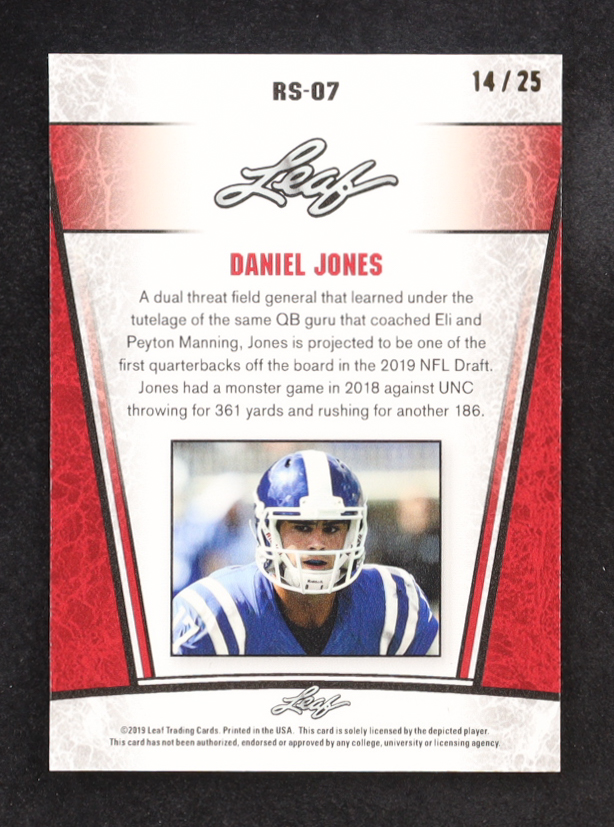 Daniel Jones 2019 Leaf Metal Special Release Rookie Silver Wave #RS07 #14/25 RC at PristineAuction.com Daniel Jones 2019 Leaf Metal Special Release Rookie Silver Wave #RS07 #14/25 RC at PristineAuction.com