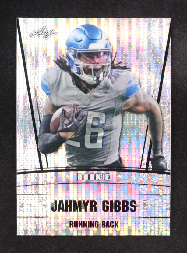 Jahmyr Gibbs 2023 Leaf Metal Special Release Rookie Silver Pulsar Silver #RS40 #20/25 RC at PristineAuction.com Jahmyr Gibbs 2023 Leaf Metal Special Release Rookie Silver Pulsar Silver #RS40 #20/25 RC at PristineAuction.com