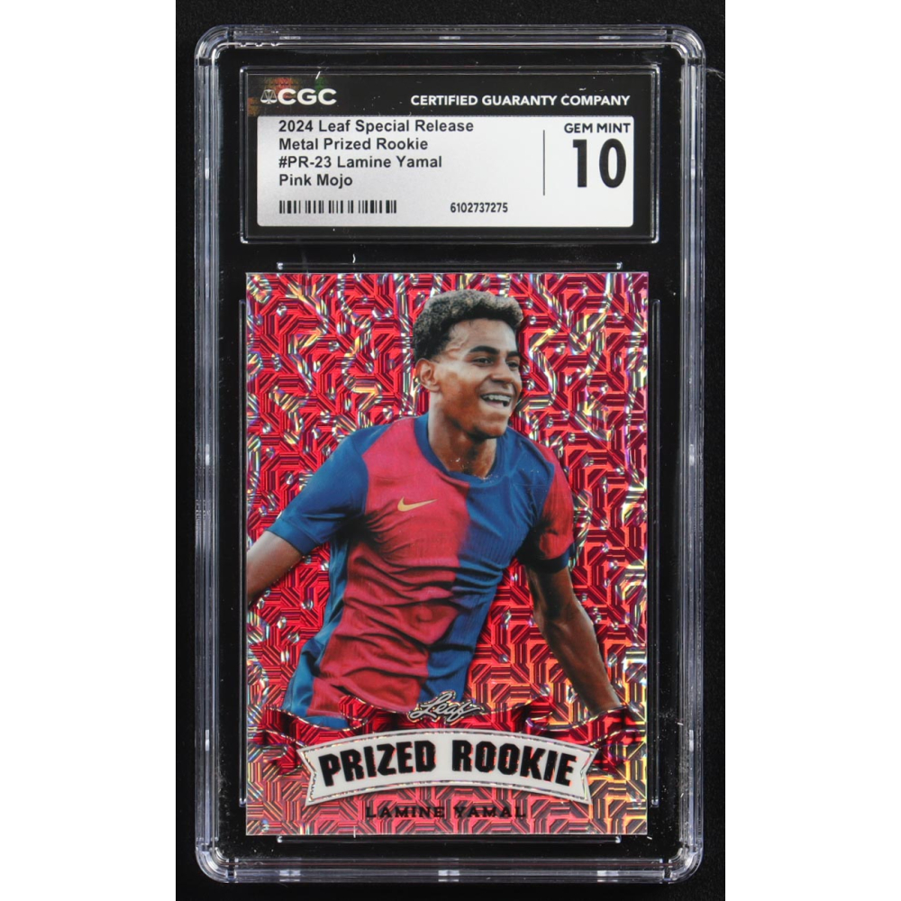 Lamine Yamal 2024 Leaf Special Release Metal Prized Rookie Pink Mojo #PR-23 RC #2/10 (CGC 10) at PristineAuction.com