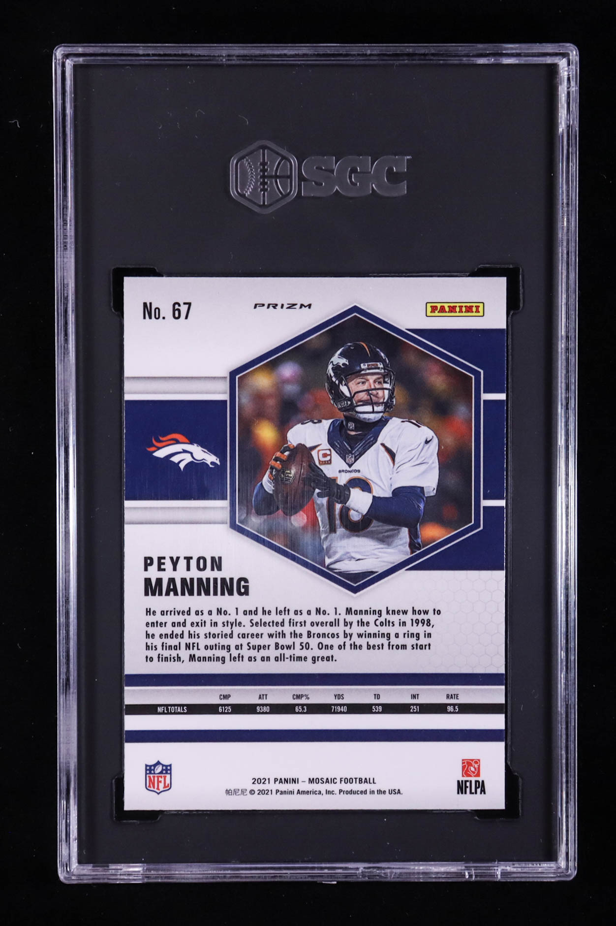 Peyton Manning 2021 Panini Mosaic Mosaic Camo Pink #67 (SGC 9.5) at PristineAuction.com Peyton Manning 2021 Panini Mosaic Mosaic Camo Pink #67 (SGC 9.5) at PristineAuction.com