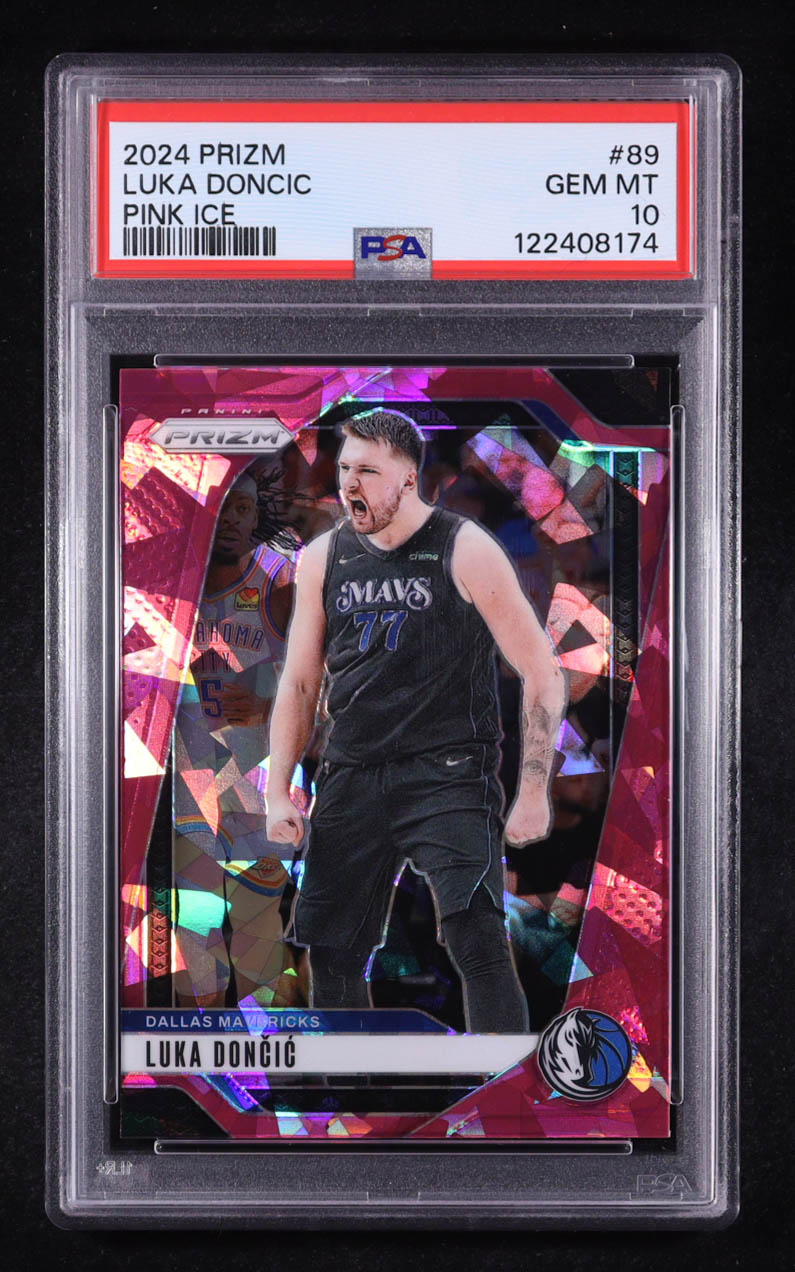 Luka Doncic 2024-25 Panini Prizm Prizms Pink Ice #89 (PSA 10) at PristineAuction.com Luka Doncic 2024-25 Panini Prizm Prizms Pink Ice #89 (PSA 10) at PristineAuction.com
