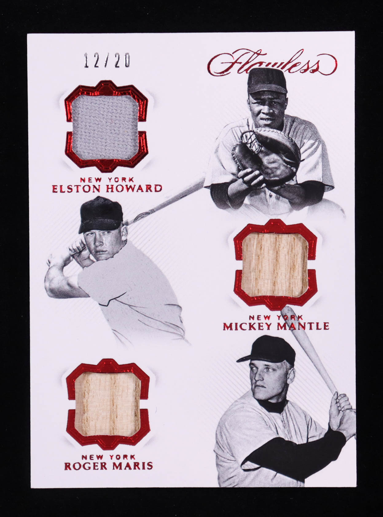 Roger Maris / Elston Howard / Mickey Mantle 2019 Panini Flawless Triple Legends Relics Ruby #9 #12/20 at PristineAuction.com Roger Maris / Elston Howard / Mickey Mantle 2019 Panini Flawless Triple Legends Relics Ruby #9 #12/20 at PristineAuction.com