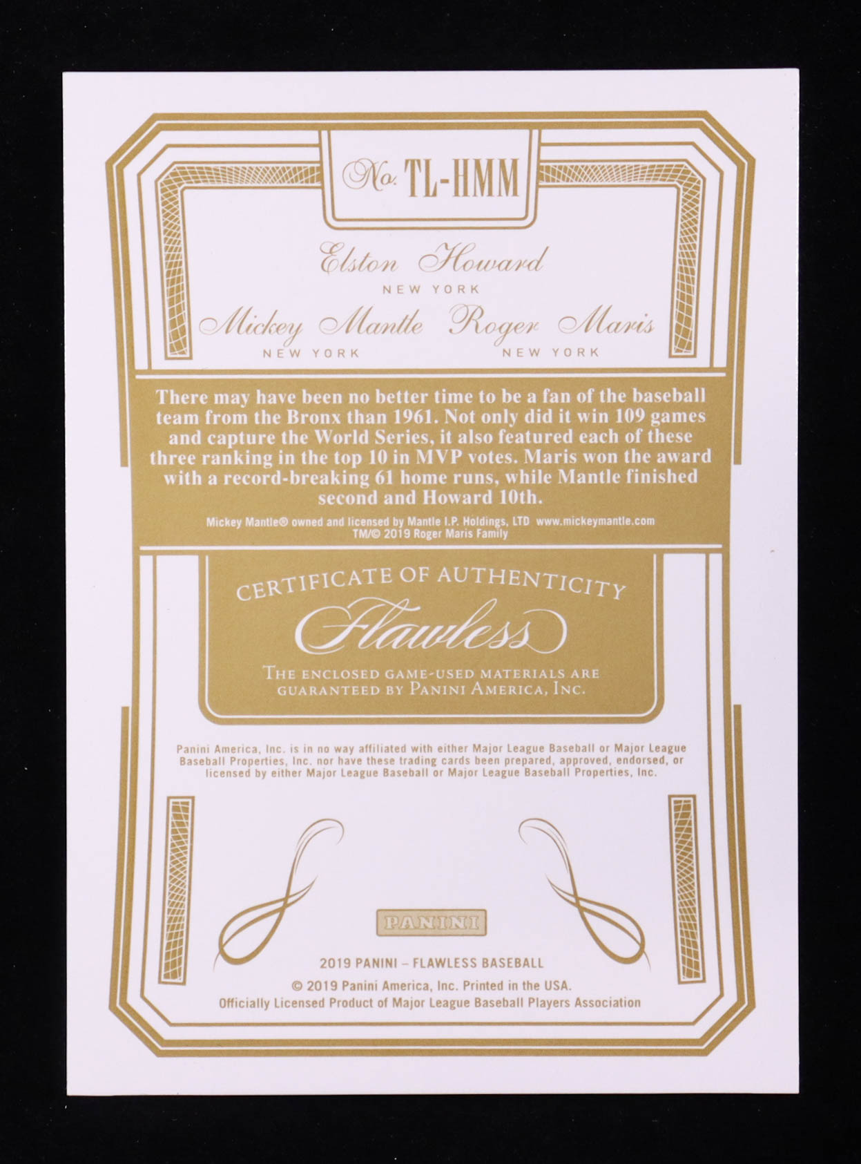 Roger Maris / Elston Howard / Mickey Mantle 2019 Panini Flawless Triple Legends Relics Ruby #9 #12/20 at PristineAuction.com Roger Maris / Elston Howard / Mickey Mantle 2019 Panini Flawless Triple Legends Relics Ruby #9 #12/20 at PristineAuction.com