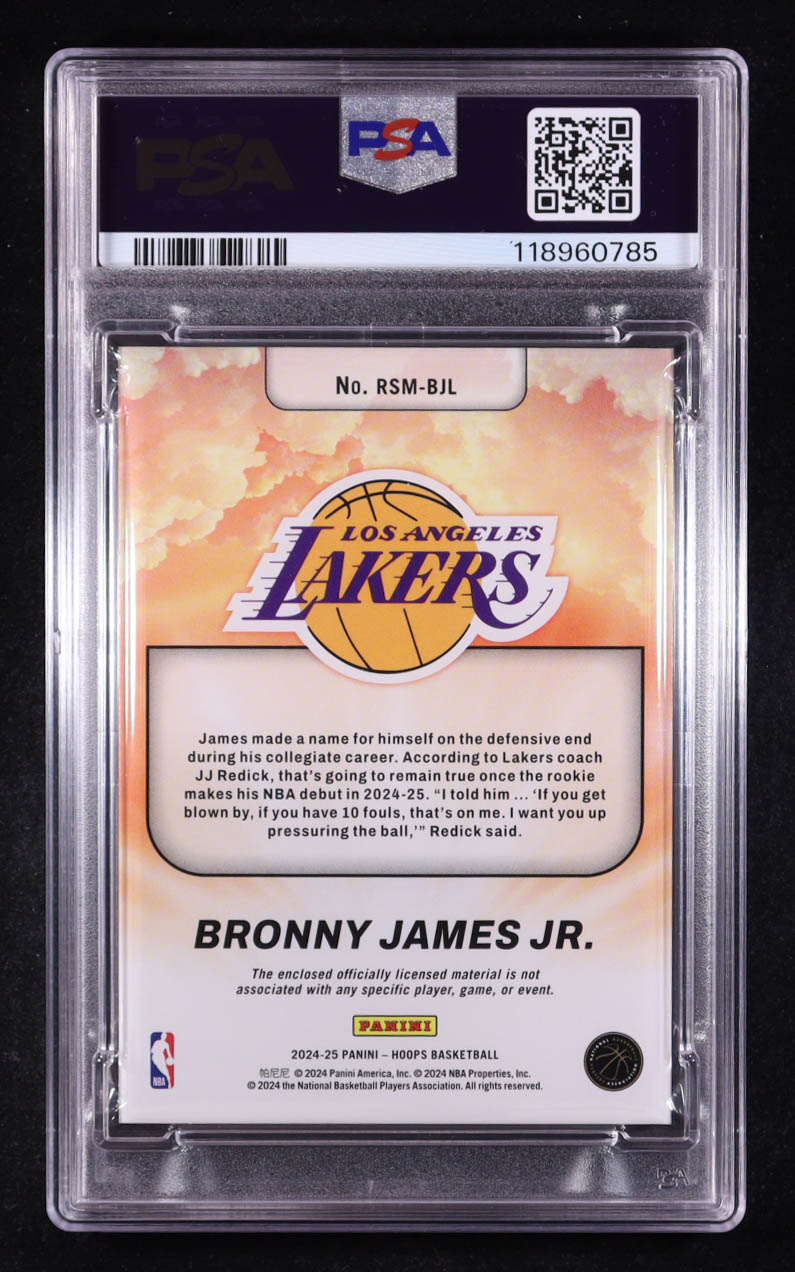 Bronny James Jr. 2024-25 Hoops Rise N Shine Memorabilia #20 RC (PSA 9) at PristineAuction.com Bronny James Jr. 2024-25 Hoops Rise N Shine Memorabilia #20 RC (PSA 9) at PristineAuction.com