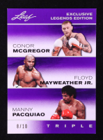 Conor McGregor / Floyd Mayweather Jr. / Manny Pacquiao 2024 Leaf Special Release Triple Legend Purple #ELE09 #8/10 at PristineAuction.com