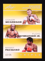 Conor McGregor / Floyd Mayweather Jr. / Manny Pacquiao 2024 Leaf Special Release Triple Legend Gold #ELE09 #12/25 at PristineAuction.com