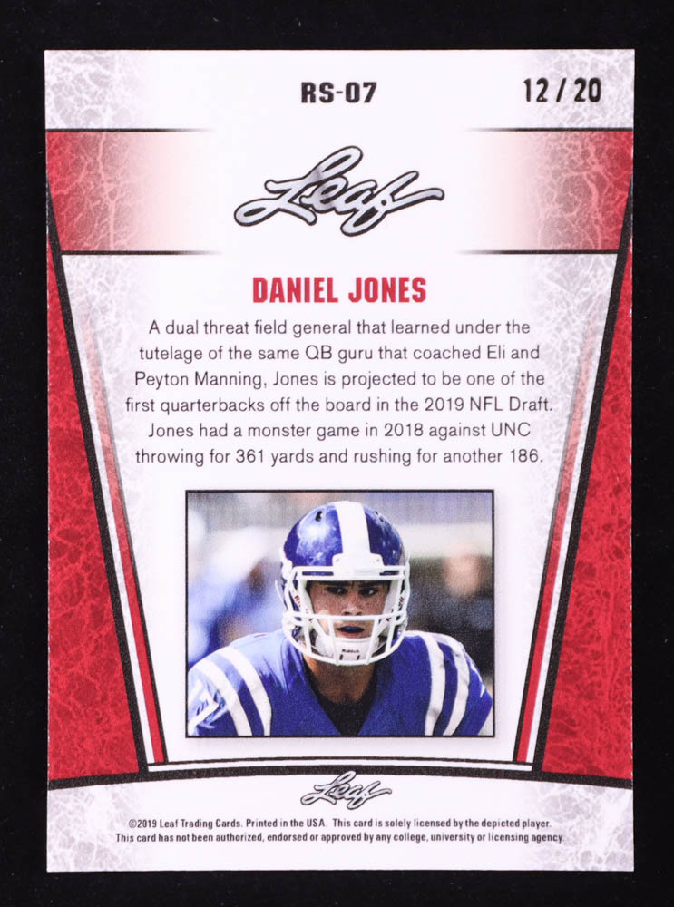 Daniel Jones 2019 Leaf Metal Special Release Rookie Blue Wave #RS07 #12/20 RC at PristineAuction.com Daniel Jones 2019 Leaf Metal Special Release Rookie Blue Wave #RS07 #12/20 RC at PristineAuction.com