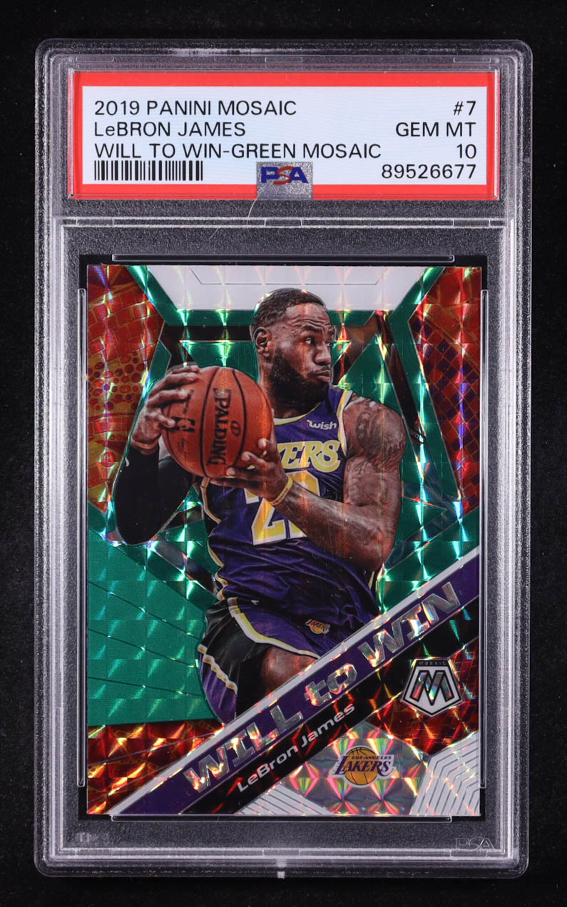 LeBron James 2019-20 Panini Mosaic Will to Win Mosaic Green #7 (PSA 10) at PristineAuction.com LeBron James 2019-20 Panini Mosaic Will to Win Mosaic Green #7 (PSA 10) at PristineAuction.com