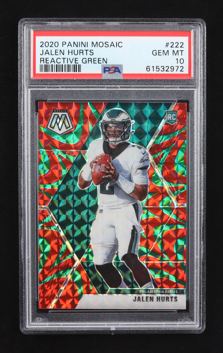 Jalen Hurts 2020 Panini Mosaic Reactive Green #222 RC (PSA 10) at PristineAuction.com Jalen Hurts 2020 Panini Mosaic Reactive Green #222 RC (PSA 10) at PristineAuction.com