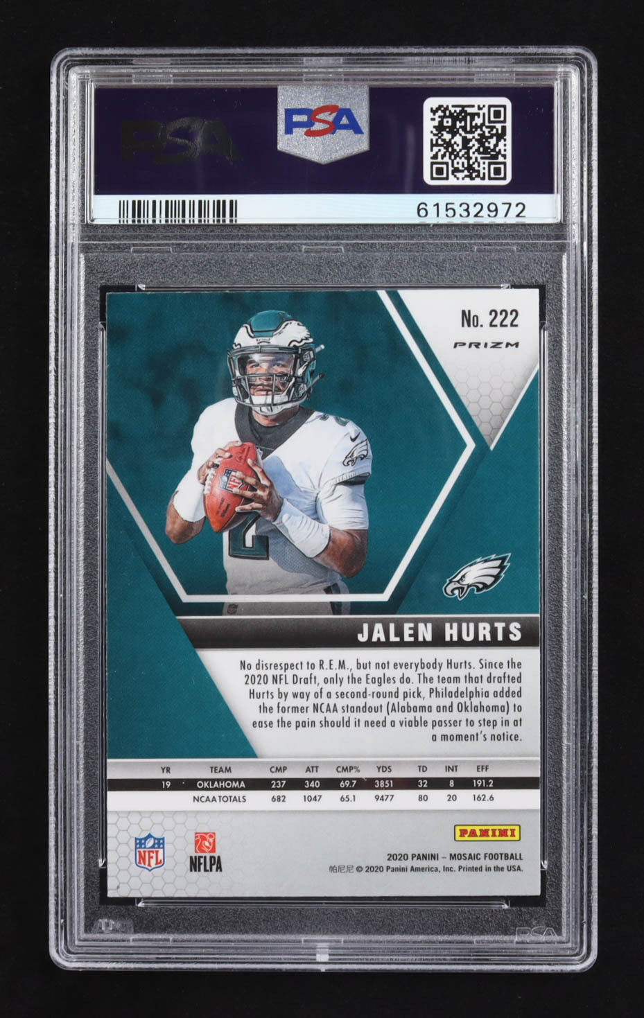Jalen Hurts 2020 Panini Mosaic Reactive Green #222 RC (PSA 10) at PristineAuction.com Jalen Hurts 2020 Panini Mosaic Reactive Green #222 RC (PSA 10) at PristineAuction.com
