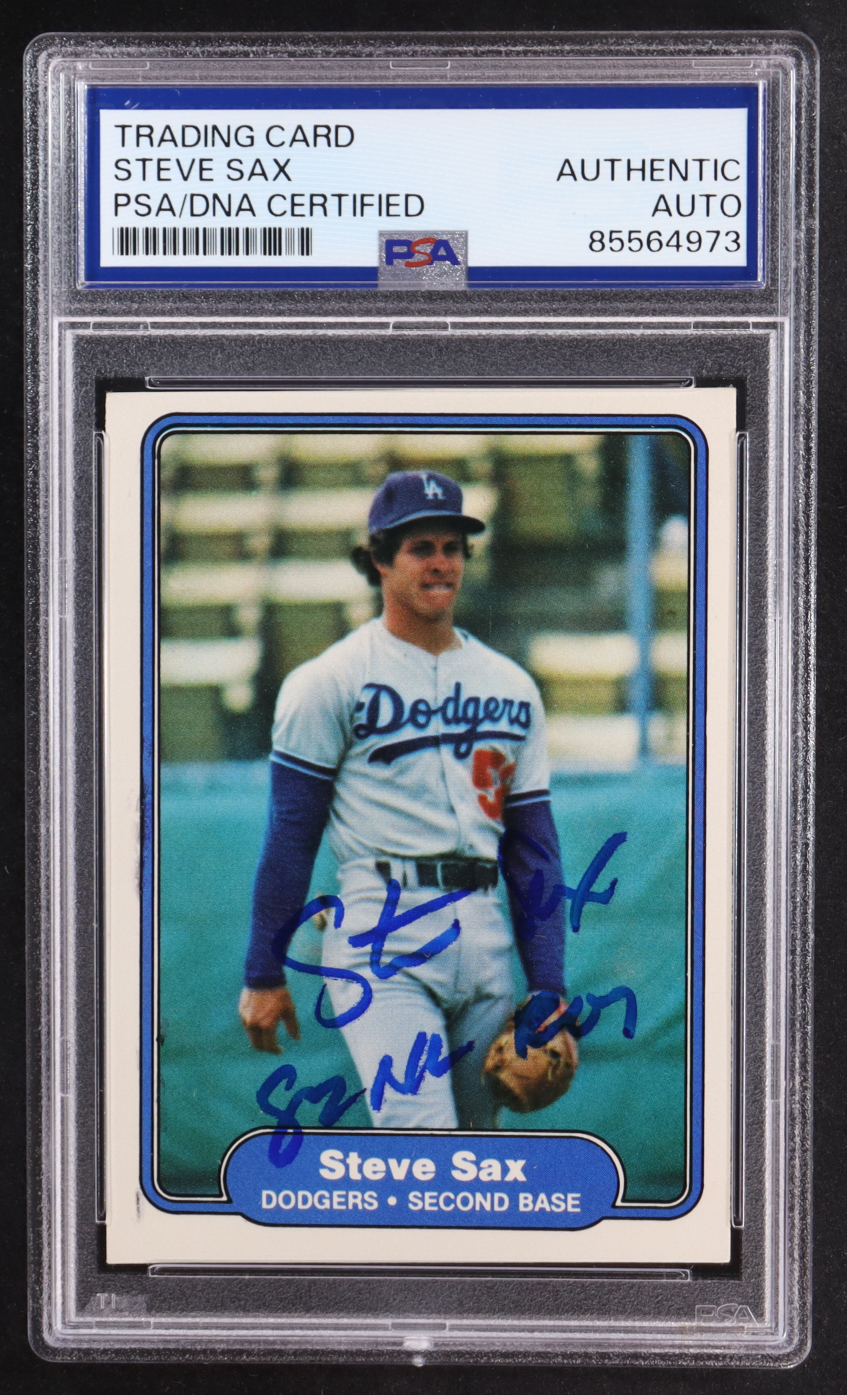 Steve Sax Signed 1982 Fleer #21 Inscribed "82 NL ROY" RC (PSA | Auto Grade PSA Authentic) at PristineAuction.com Steve Sax Signed 1982 Fleer #21 Inscribed "82 NL ROY" RC (PSA | Auto Grade PSA Authentic) at PristineAuction.com