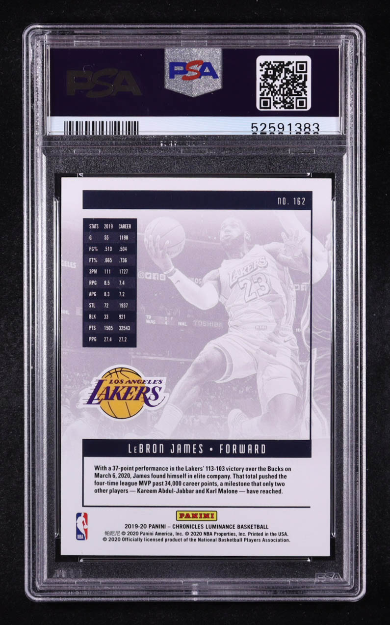 LeBron James 2019-20 Panini Chronicles #162 Luminance (PSA 9) at PristineAuction.com LeBron James 2019-20 Panini Chronicles #162 Luminance (PSA 9) at PristineAuction.com