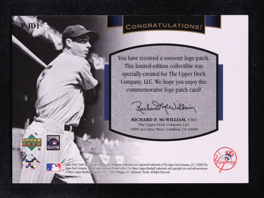 Joe DiMaggio 2003 Sweet Spot Classics Patch Cards #JD1 at PristineAuction.com Joe DiMaggio 2003 Sweet Spot Classics Patch Cards #JD1 at PristineAuction.com
