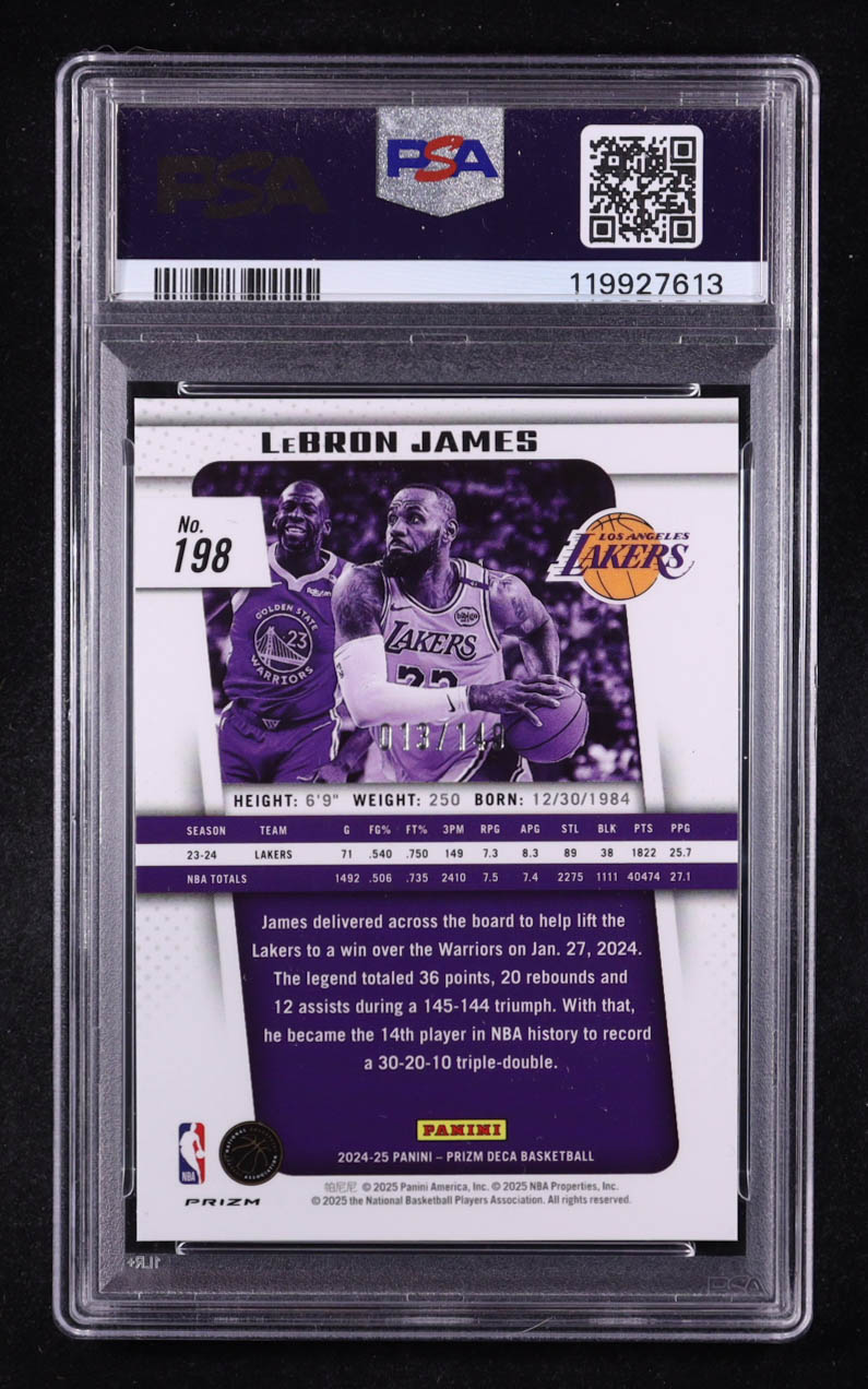 LeBron James 2024-25 Prizm Deca Prizms Blue #198 #013/149 (PSA 9) at PristineAuction.com LeBron James 2024-25 Prizm Deca Prizms Blue #198 #013/149 (PSA 9) at PristineAuction.com