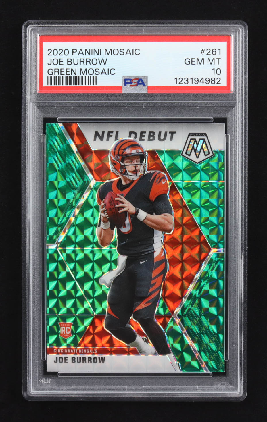 Joe Burrow 2020 Panini Mosaic Green NFL Debut #261 RC (PSA 10) at PristineAuction.com Joe Burrow 2020 Panini Mosaic Green NFL Debut #261 RC (PSA 10) at PristineAuction.com