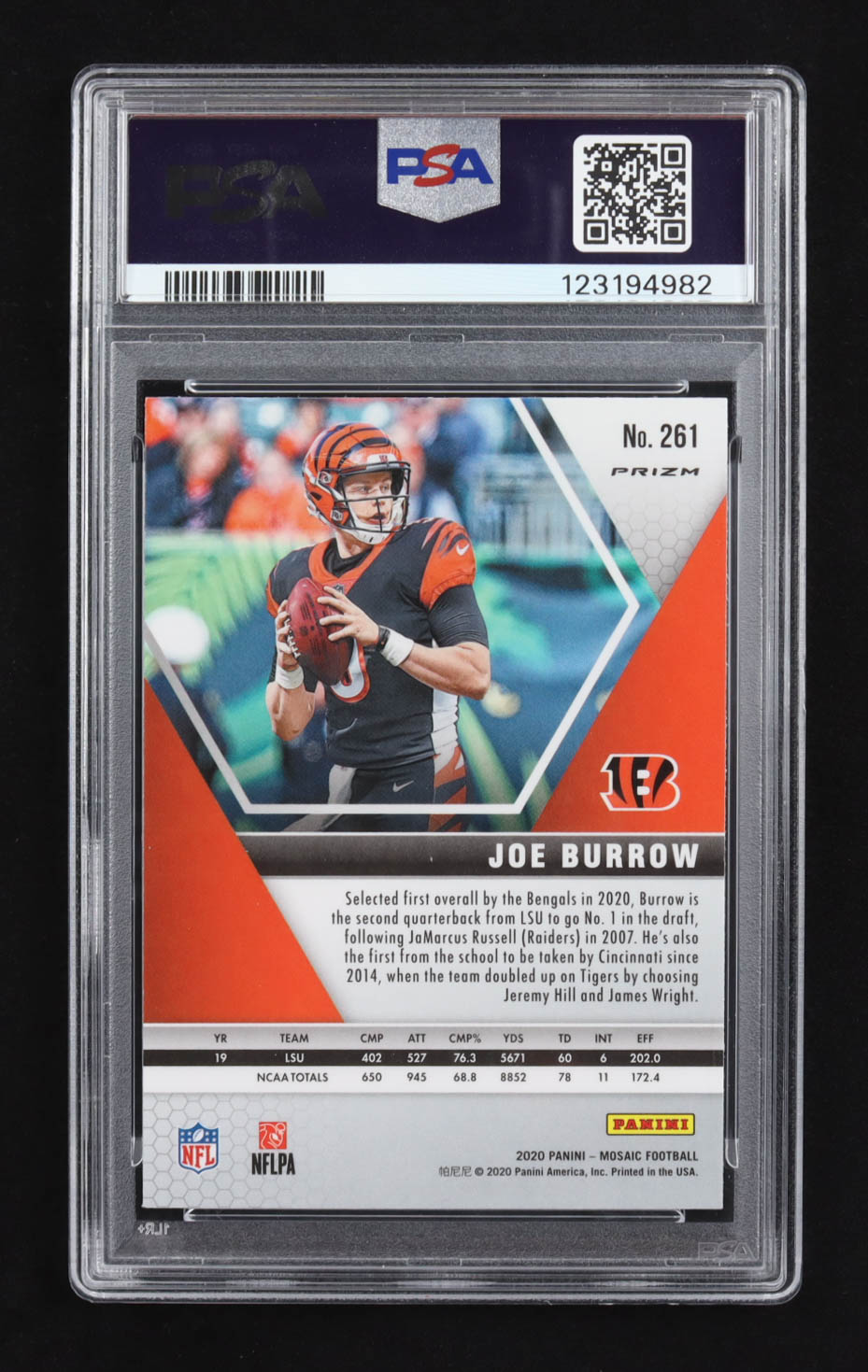 Joe Burrow 2020 Panini Mosaic Green NFL Debut #261 RC (PSA 10) at PristineAuction.com Joe Burrow 2020 Panini Mosaic Green NFL Debut #261 RC (PSA 10) at PristineAuction.com