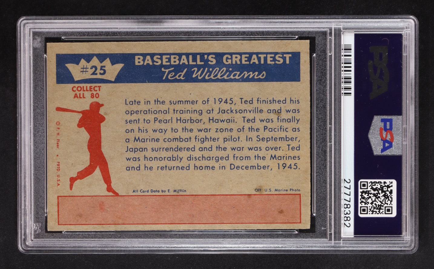 Ted Is Discharged 1959 Fleer Ted Williams #25 (PSA 6) at PristineAuction.com Ted Is Discharged 1959 Fleer Ted Williams #25 (PSA 6) at PristineAuction.com