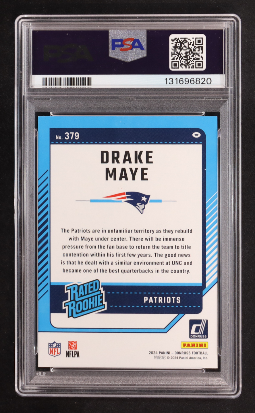 Drake Maye 2024 Donruss #379 RR RC (PSA 10) at PristineAuction.com Drake Maye 2024 Donruss #379 RR RC (PSA 10) at PristineAuction.com