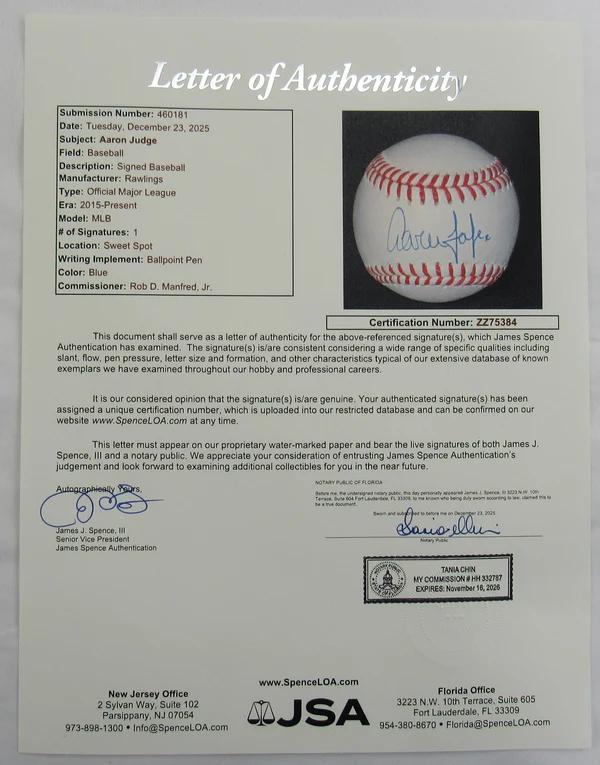 Aaron Judge Signed OML Baseball (JSA) at PristineAuction.com Aaron Judge Signed OML Baseball (JSA) at PristineAuction.com