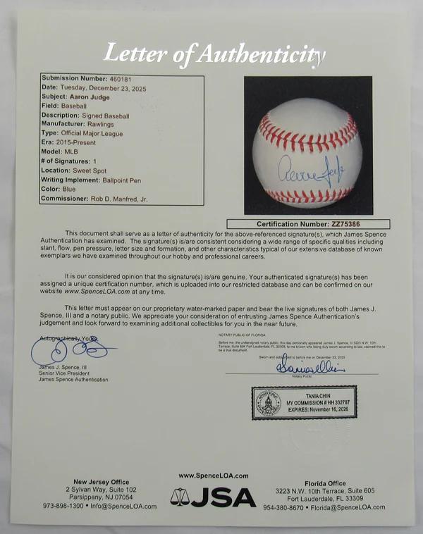 Aaron Judge Signed OML Baseball (JSA) at PristineAuction.com Aaron Judge Signed OML Baseball (JSA) at PristineAuction.com