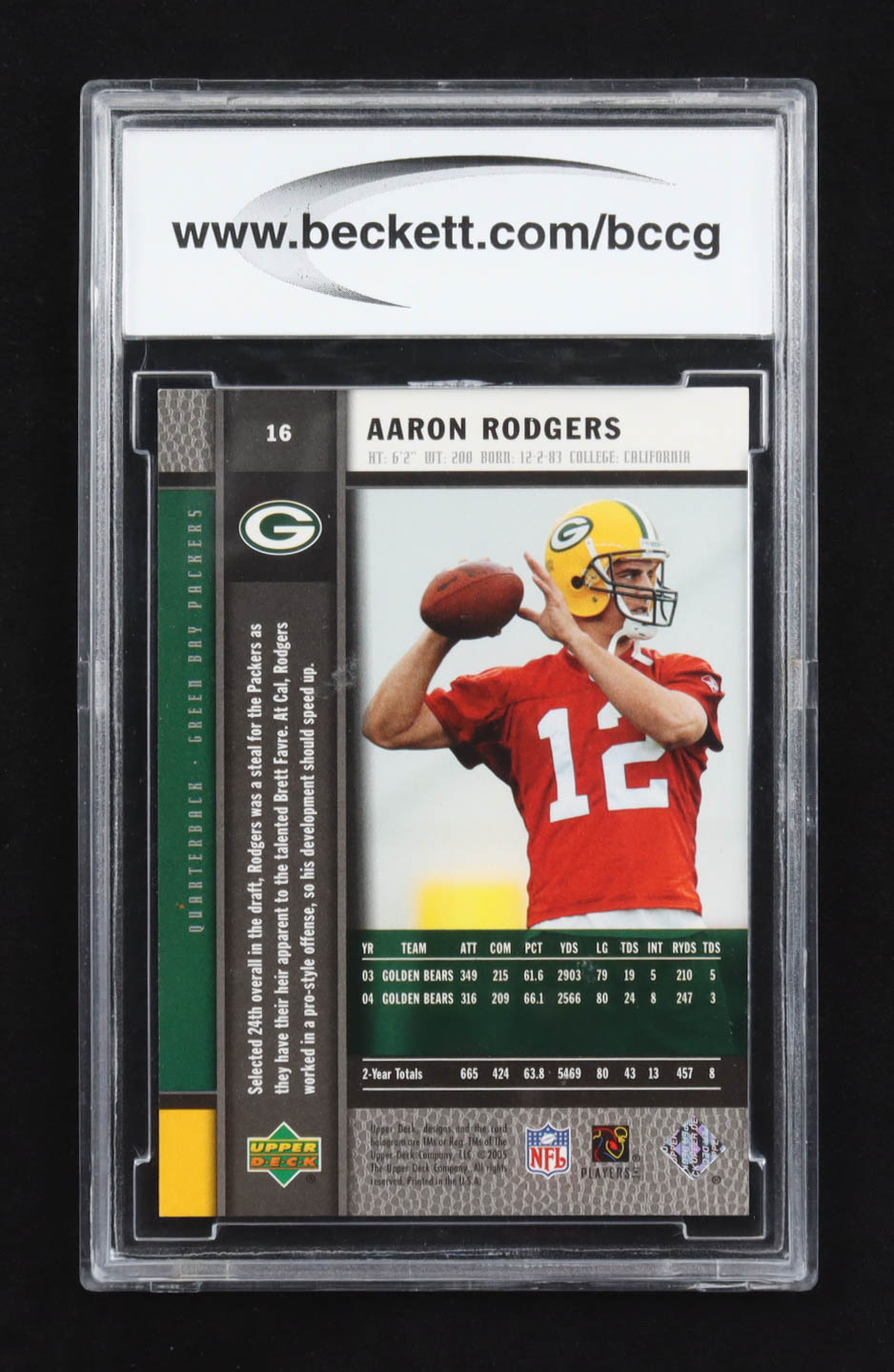 Aaron Rodgers 2005 Upper Deck Rookie Premiere #16 RC (BCCG 10) at PristineAuction.com Aaron Rodgers 2005 Upper Deck Rookie Premiere #16 RC (BCCG 10) at PristineAuction.com