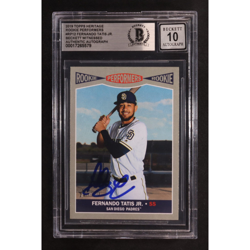 Fernando Tatis Jr. Signed 2019 Topps Heritage Rookie Performers #RP12 RC (BGS | Auto 10) at PristineAuction.com