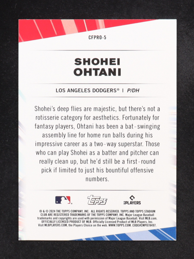 Shohei Ohtani 2024 Stadium Club Chief Fantasy Professionals #CFPRO5 at PristineAuction.com Shohei Ohtani 2024 Stadium Club Chief Fantasy Professionals #CFPRO5 at PristineAuction.com
