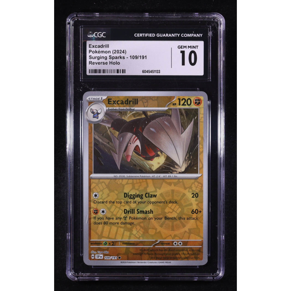 Excadrill 2024 Pokemon TCG Scarlet & Violet Surging Sparks #109 REVERSE HOLO (CGC 10) at PristineAuction.com