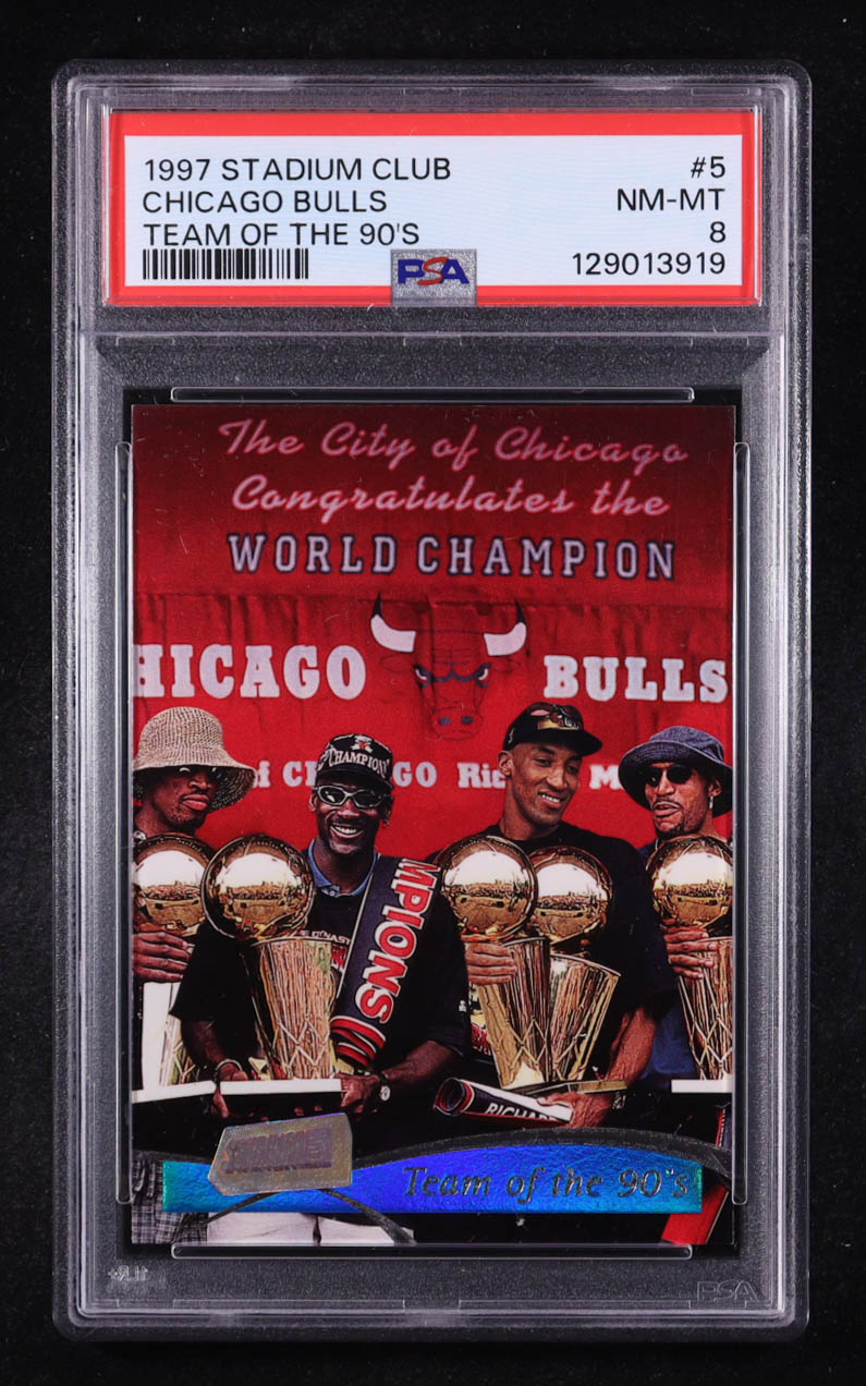 Ron Harper / Michael Jordan / Scottie Pippen / Dennis Rodman 1997-98 Stadium Club #5 (PSA 8) at PristineAuction.com Ron Harper / Michael Jordan / Scottie Pippen / Dennis Rodman 1997-98 Stadium Club #5 (PSA 8) at PristineAuction.com