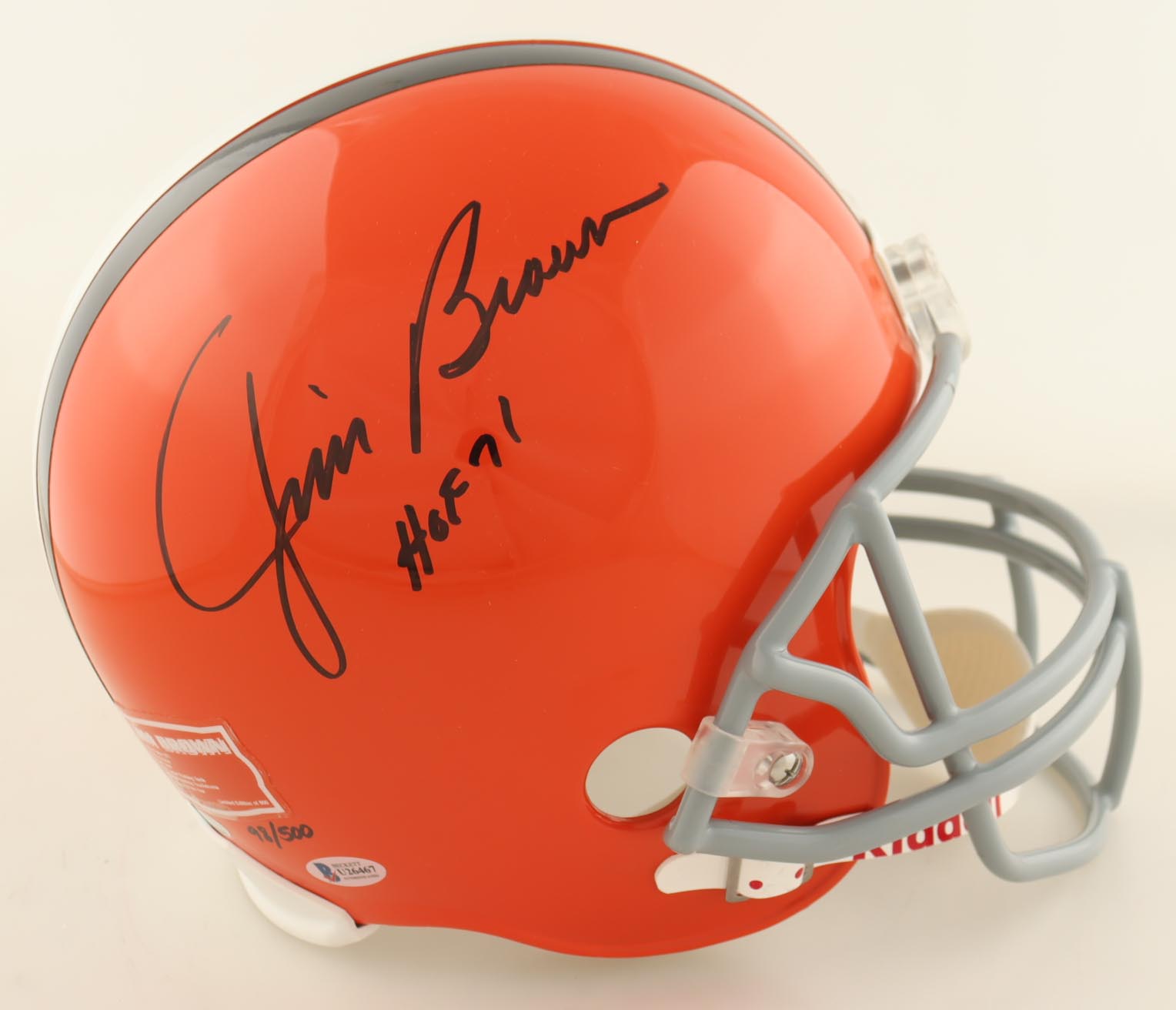 Jim Brown Signed Browns Full-Size Helmet Inscribed "HOF 71" (Beckett) at PristineAuction.com Jim Brown Signed Browns Full-Size Helmet Inscribed "HOF 71" (Beckett) at PristineAuction.com