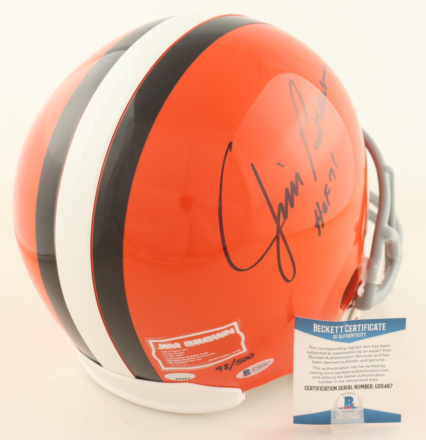 Jim Brown Signed Browns Full-Size Helmet Inscribed "HOF 71" (Beckett) at PristineAuction.com Jim Brown Signed Browns Full-Size Helmet Inscribed "HOF 71" (Beckett) at PristineAuction.com